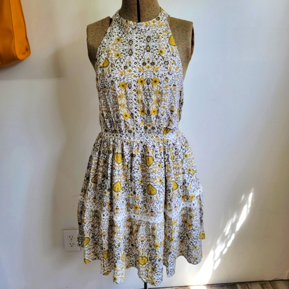 Abel The Label Yellow Floral Halter Dress Size Medium